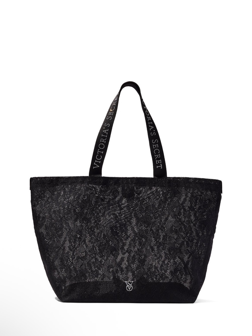 Victoria's Secret Black Lace Logo Strap Tote